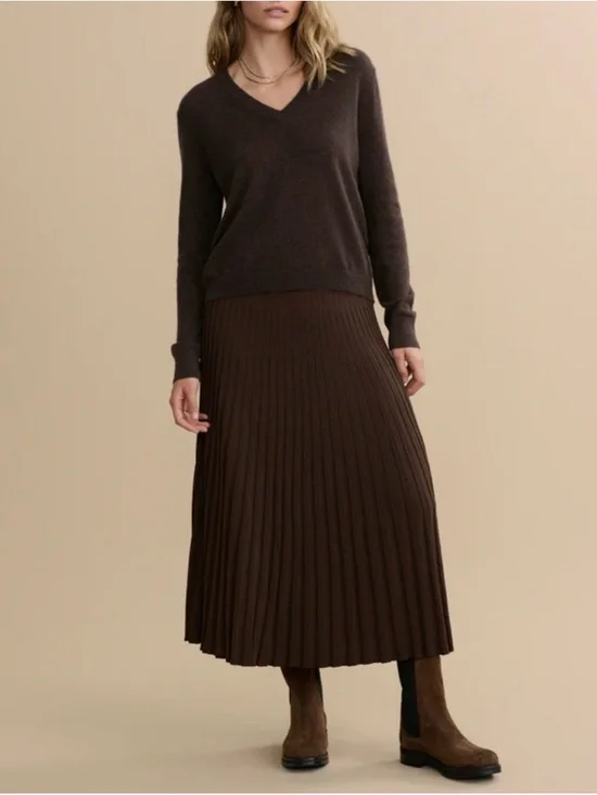 NWOT Jenni Kayne Pleated Midi Skirt Chocolate Brown Minimalist Elastic Waist M - Picture 3 of 5
